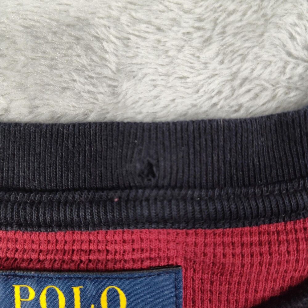 Polo Ralph Lauren Shirt Mens Medium Red Plaid Thermal Long Sleeve Knit Logo - Picture 4 of 9